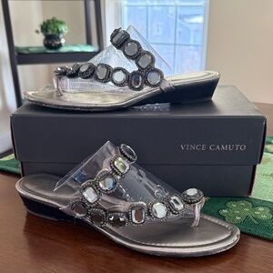 Vince Camuto Black and Silver Gem Sandals